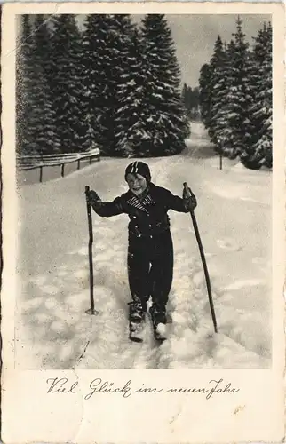 Wintersport: Skifahrer Junge Glückwunsch - Neujahr/Sylvester 1936