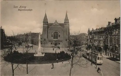Postkaart Den Haag Den Haag Regentesseplein, Straßenbahn 1915