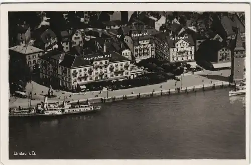 Ansichtskarte Lindau (Bodensee) Luftbild Seegarten Hotel Dampfer 1932