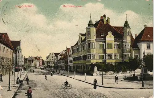 Ansichtskarte Ingolstadt Harderstraße Strassen Ansicht mit Radfahrer 1909