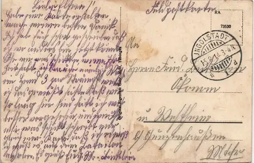 Ingolstadt Partie an der Hauptwache 1914 1. WK Feldpost gel Stempel INGOLSTADT