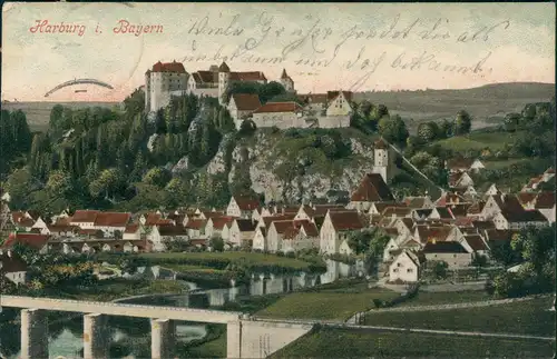 Ansichtskarte Harburg Panorama-Ansicht Blick mit Burg Anlage 1908