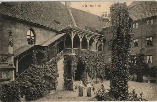 Ansichtskarte Nürnberg Nürnberger Burg Schloss-Hof mit Linde 1912/1907