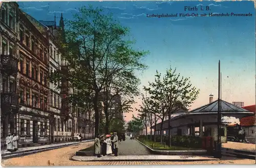 Ansichtskarte Fürth Ludwigsbahnhof Fürth-Ost mit Hornschuh-Promenade 1912
