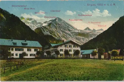 Birgsau-Oberstdorf (Allgäu) Umlandansicht Birgsau Häuser und Berge 1936