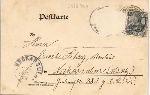 Ebersbach Neugersdorf  1904   gelaufen nach Neckarsulm (mit Ankunftsstempel)