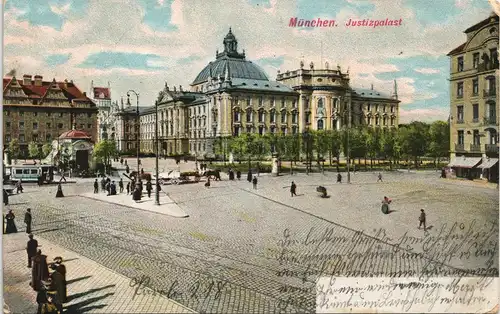 Ansichtskarte München Straßenpartie Justizpalast 1906