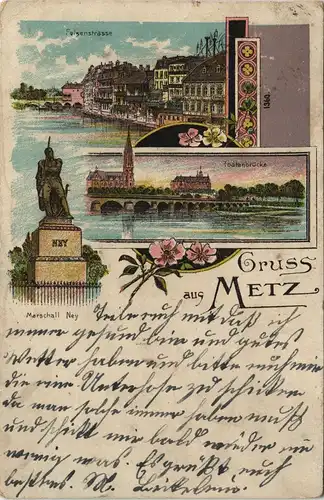 CPA Litho AK Metz Felsenstraße, Denkmal, Brücke 1904