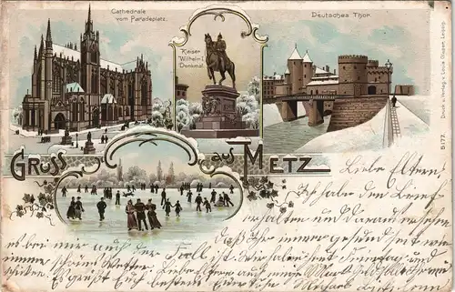 CPA Metz Winter-Litho Skilaufen Stadtansichten Lothringen 1905