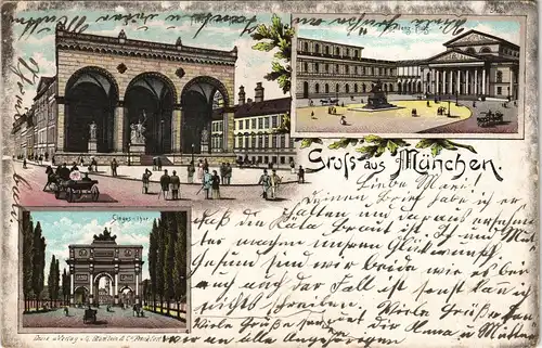 Ansichtskarte Litho AK München Siegestor, Residenzplatz ... 1907