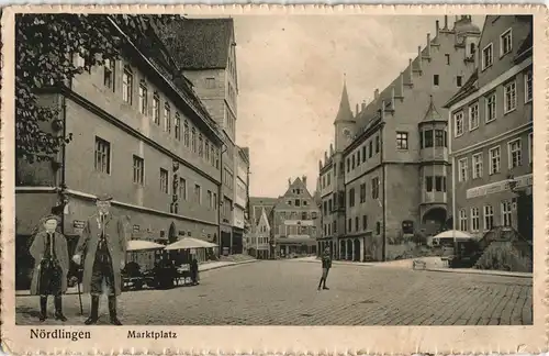 Ansichtskarte Nördlingen Marktplatz Partie 1915 1. Weltkrieg  Feldpost gelaufen