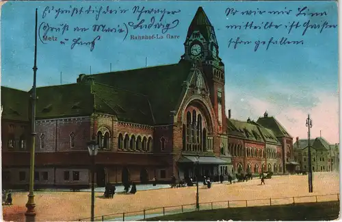 CPA Metz Bahnhof La Gare Bahnhofs-Vorplatz 1914