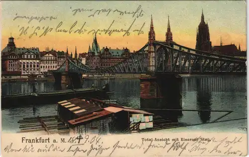 Sachsenhausen-Frankfurt am Main Eiserner Steg  Totalansicht Main Brücke 1904