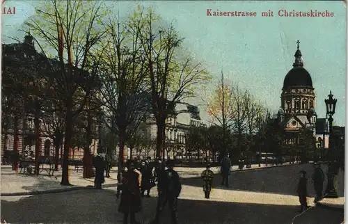 Ansichtskarte Mainz Kaiserstraße mit Kirche Christuskirche 1908