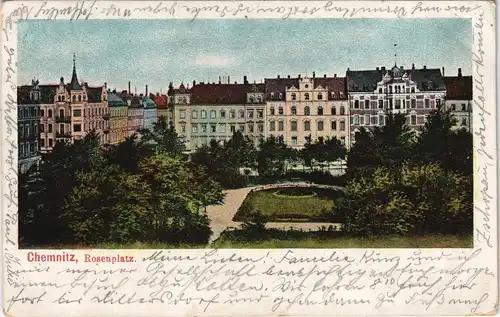 Ansichtskarte Chemnitz Rosenplatz Stadt Teilansicht color AK 1912