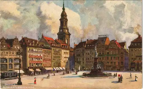 Innere Altstadt-Dresden Altmarkt und Kreuzkirche Künstlerkarte 1909