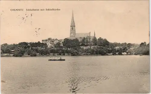 Ansichtskarte Chemnitz Panorama mit Schloßteich und Schloßkirche 1914