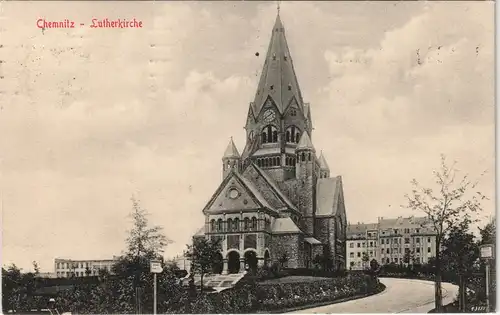 Ansichtskarte Chemnitz Lutherkirche Partie an der Kirche 1914
