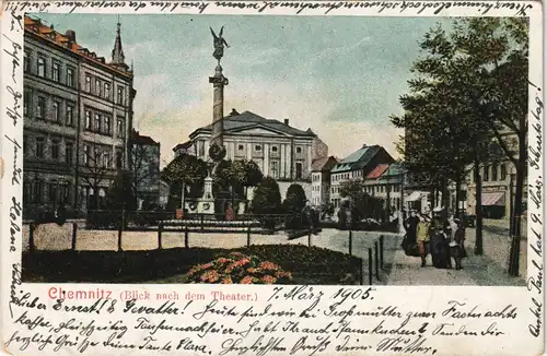 Ansichtskarte Litho AK Chemnitz Stadt Ansicht Blick nach dem Theater 1905