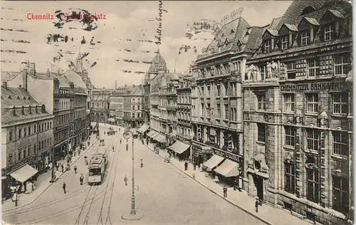 Chemnitz Johannisplatz, Tram Straßenbahn, Geschäfte & Lokale 1914