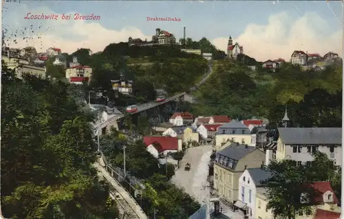 Loschwitz-Dresden Panorama-Ansicht Blick zur Drahtseilbahn/Schwebebahn 1912