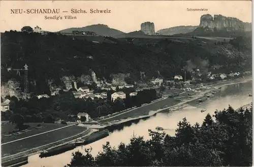 Ansichtskarte Bad Schandau Panorama-Ansicht Blick auf Sendig`s Villen 1910