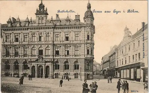 Postcard Eger Cheb Ratskeller - Straße, Geschäfte 1909