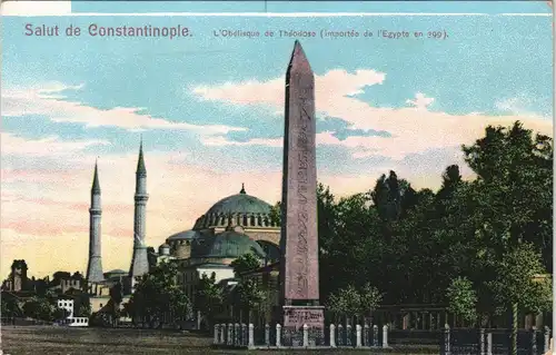 Istanbul  Constantinople L'Obélisque de Théodose Obelisk vor Moschee 1910