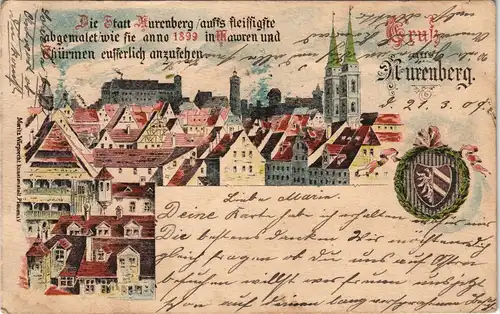 Ansichtskarte Nürnberg Panorama-Ansicht von "Nurenberg" (Nürnberg) 1909