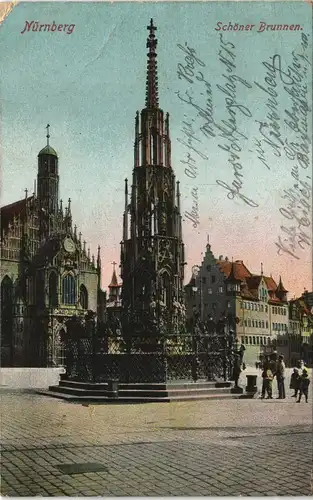 Ansichtskarte Nürnberg Partie mit Schöner Brunnen 1911