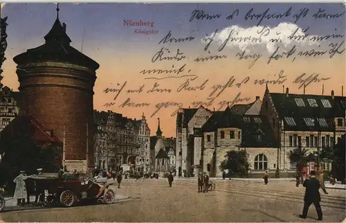 Ansichtskarte Nürnberg Königstor Straßen Partie belebt, mit Auto 1918