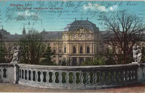 Ansichtskarte Würzburg Kgl. Residenz Gartenseite mit Arkaden 1913