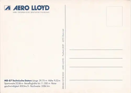 AERO LLOYD Mc Donnell Douglas MD-87 Flugwesen Flugzeug Airplane 1990