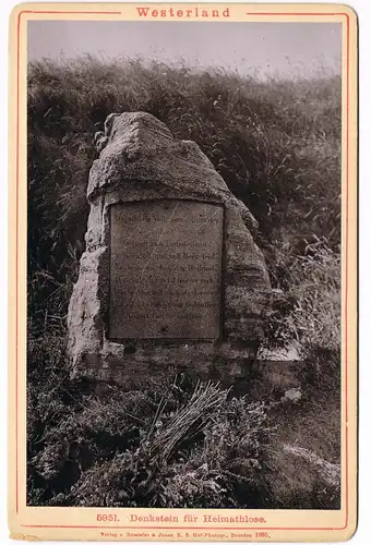 Westerland-Sylt Denkstein für Heimatlose - CDV Kabinettfoto 1895 Kabinetfoto