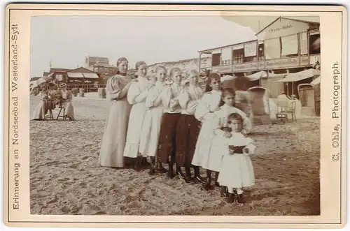 Westerland-Sylt Strand, Mädchen Grand-Hotel, CDV Kabinettfoto 1896 Kabinetfoto