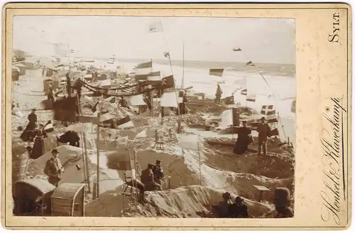 Westerland-Sylt Strandleben, Burgen Fahnen - Kabinettfoto CDV 1895 Kabinetfoto