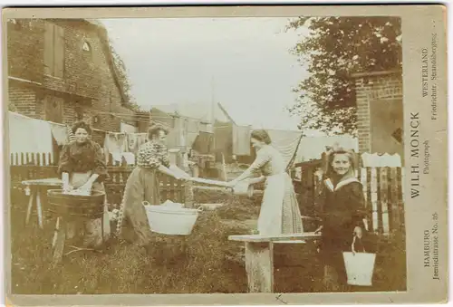 Ansichtskarte Westerland-Sylt Wäsche waschen - Hinterland 1894 Kabinetfoto
