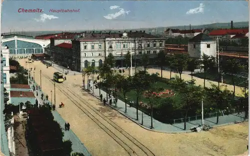 Ansichtskarte Chemnitz Hauptbahnhof, Draufsicht 1914