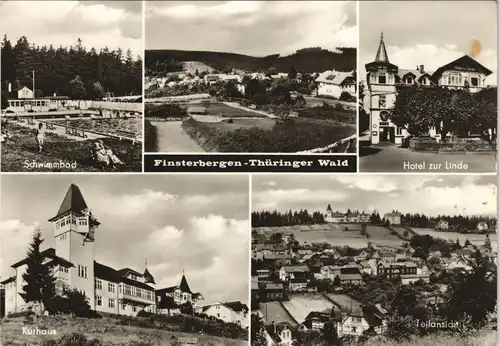 Finsterbergen-Friedrichroda DDR Mehrbild-AK Schwimmbad, Hotel Zur Linde,  1968