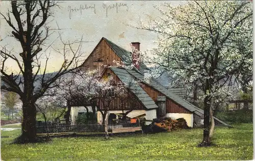 Ansichtskarte  Landschaftsmotiv mit Haus Photochromiekarte 1910