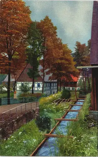 Ansichtskarte Mildenau Am Mühlgraben, Fachwerkhäuser - Stimmungsbild 1813