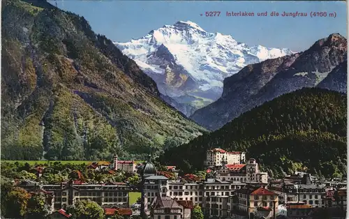 Ansichtskarte Interlaken Stadt und die Jungfrau (4166 m) 1913