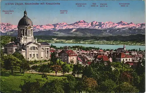 Ansichtskarte Zürich Neumünster mit Kreuzkirche 1928