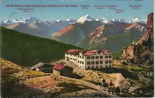 Adelboden Gemmi-Hotel Wildstrubel (2329 m) mit den Alpen Weisshorn 1914
