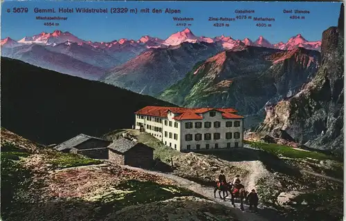 Ansichtskarte Adelboden Gemmi. Hotel Wildstrubel (2329 m) mit den Alpen 1913