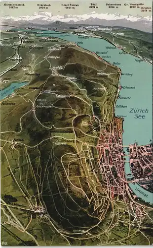 Ansichtskarte .Schweiz Landkarten AK Swiss Schweiz Zürichsee 1913