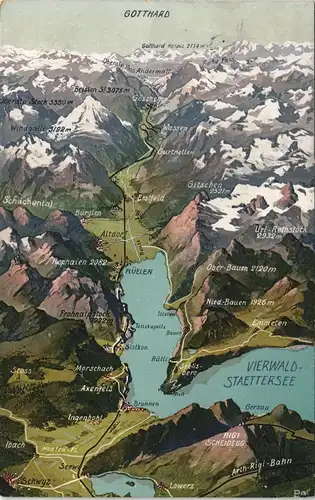 Luzern Lucerna Vierwaldstättersee, Gotthard - Landkarten AK 1913