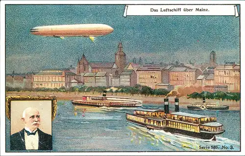 Ansichtskarte Mainz REPRO Zeppelin über der Stadt 1912