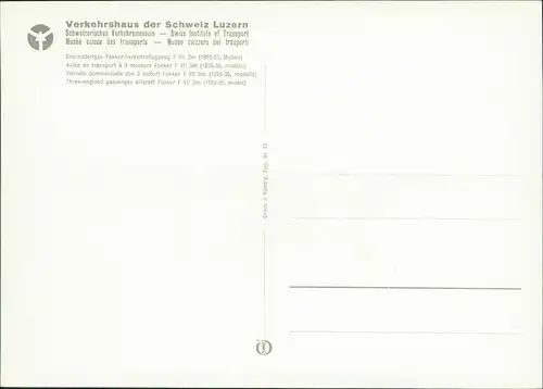 Flugwesen - Flugzeuge Modell Verkehrshaus der Schweiz Luzern 1990