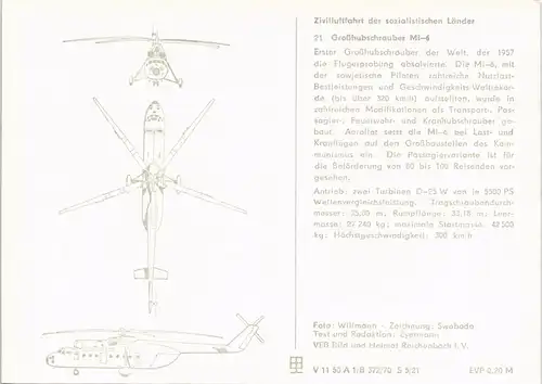 Ansichtskarte  Großhubschrauber Mi-6 Hubschrauber / Helicopter 1970